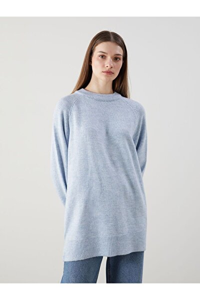 LC Waikiki Lcw Modest Blue Crew Neck Women's Knitwear Tunic