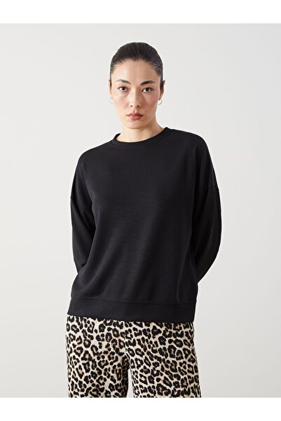 LC Waikiki Lcwaikiki Classic Black Crew Neck Oversize Women's Sweatshirt