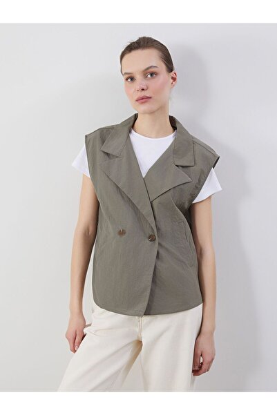 LC Waikiki Lcwaikiki Classic Khaki Jacket Collar Oversize Women's Vest