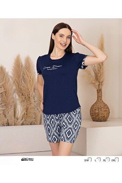 İpek Women's Short Sleeve Crew Neck Ethnic Pattern Shorts Pajama Set