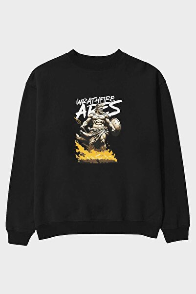 Ankhises WrathFire Ares Hanorac negru supradimensionat cu imprimeu frontal Bă...