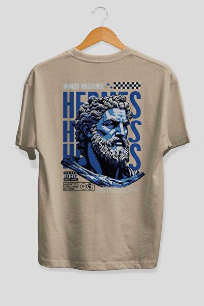 Ankhises Μπλουζάκι Hermes 1 με στάμπα στην πλάτη, μπεζ, oversized, ανδρικό κα...