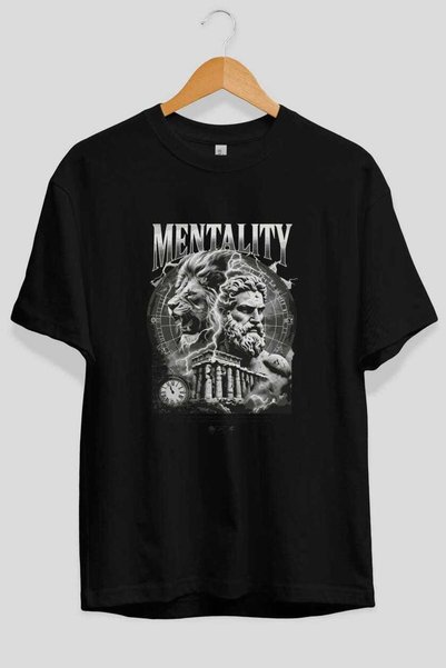 Ankhises Mentality Zeus Front Printed Black Oversize T-Shirt Men Women Cotton...