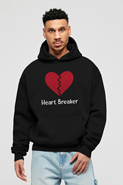 Ankhises Hanorac oversize negru cu glugă, imprimat frontal Heart Breaker, pen...