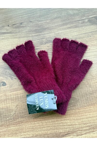 Blotch Burgundy Bearded Soft-Fingered Cut-Out Gloves - Fingerless Gloves - Gi...