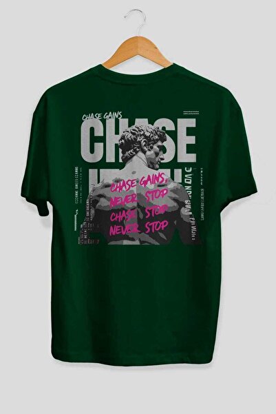 Ankhises Tricou Chase Gains cu imprimeu pe spate, verde, supradimensionat, pe...