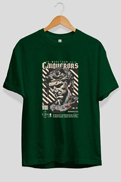 Ankhises Roman Conqueror Front Printed Green Oversize T-Shirt Men Women Cotto...