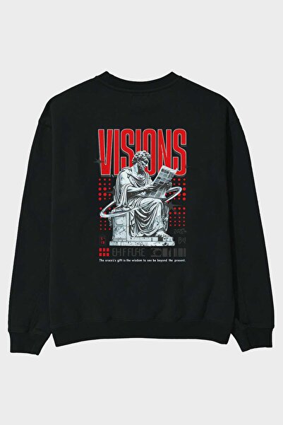 Ankhises Hanorac oversize negru cu imprimeu pe spate Visions, pentru bărbați ...