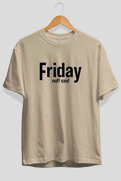 Ankhises تي شيرت فرايداي مطبوع من الأمام باللون البيج مقاس كبير للرجال والنسا...