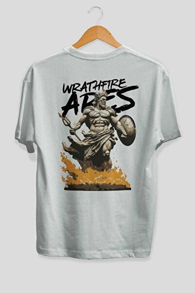 Ankhises Tricou WrathFire Ares cu imprimeu pe spate, alb, supradimensionat, p...