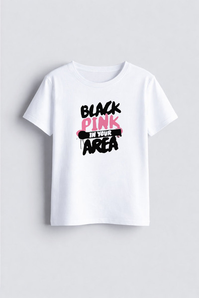 AYDESİGN تي شيرت أبيض مطبوع عليه فرقة بلاك بينك الموسيقية برقبة دائرية للأطفا...
