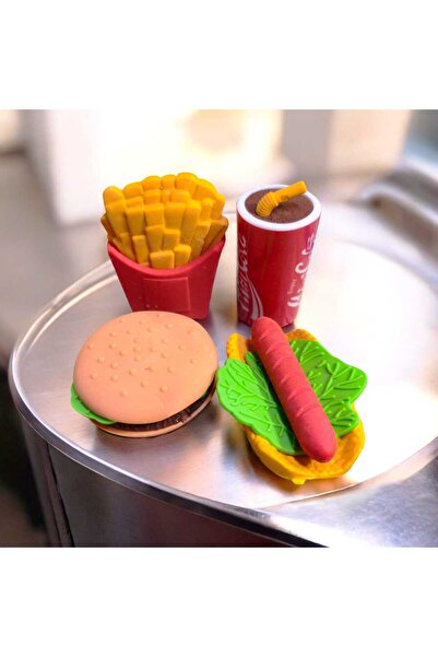 izmir yazici servis Fast Food Şekilli 3D Mini Silgi Seti 4 Lü Set Doğum Günü ...
