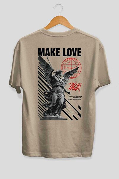 Ankhises Μπλουζάκι Make Love με στάμπα στην πλάτη, μπεζ, oversized, ανδρικό κ...