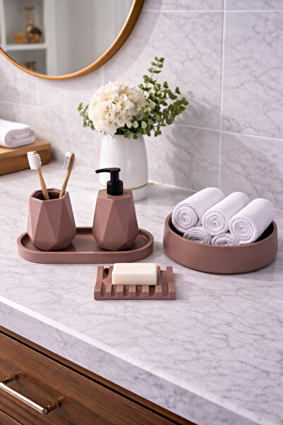 Zigzag Home Decorative 5 Piece Geometric Bathroom Set Liquid Soap Dispenser S...