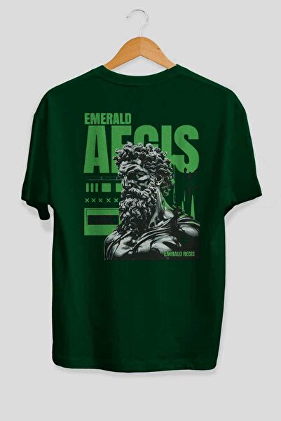 Ankhises تي شيرت Emrald Regis مطبوع من الخلف باللون الأخضر كبير الحجم للرجال ...