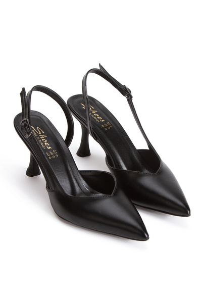 MFT AYAKKABI Women's Pointed Toe Open Back Thin Heeled Stiletto Black