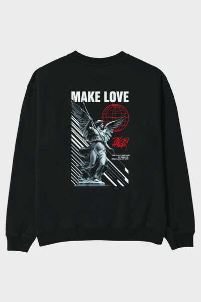 Ankhises سويت شيرت أسود كبير الحجم مطبوع من الخلف من ماركة Make Love للرجال و...