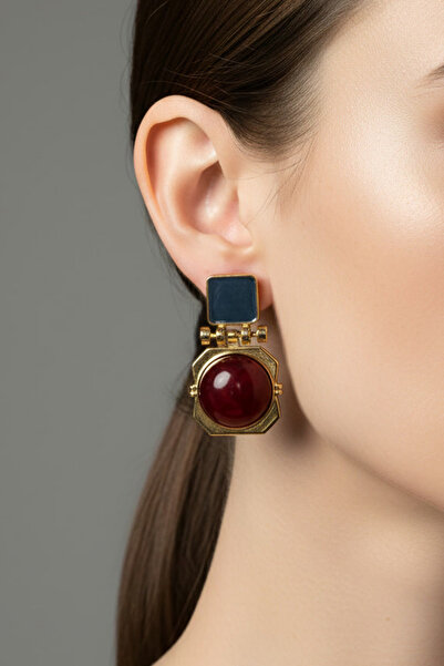 BHR AKSESUAR Emerald Green Claret Red Enamel Earrings (4.5 cm)