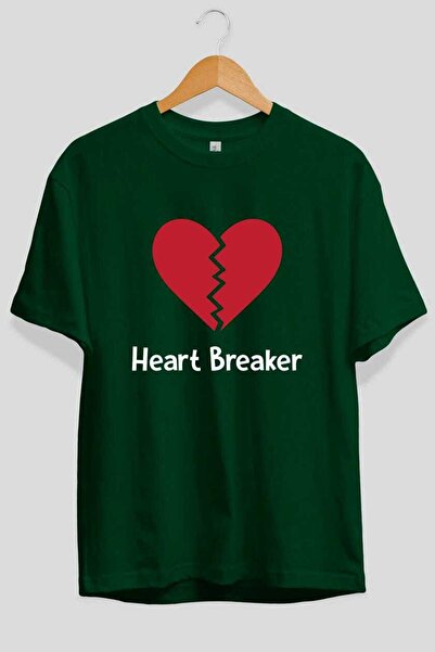 Ankhises Tricou Heart Breaker cu imprimeu frontal, verde, supradimensionat, p...