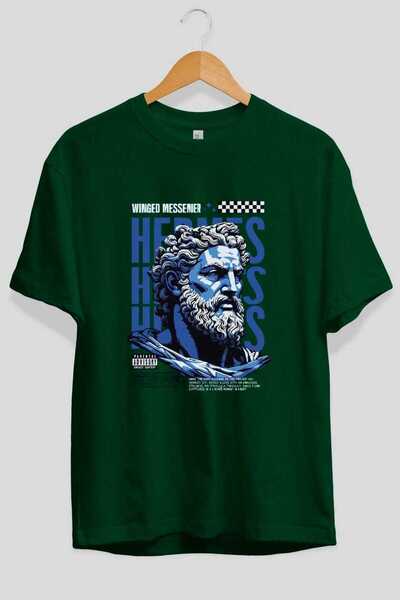 Ankhises Hermes 1 μπροστινό μπλουζάκι με στάμπα πράσινο oversize ανδρικό γυνα...