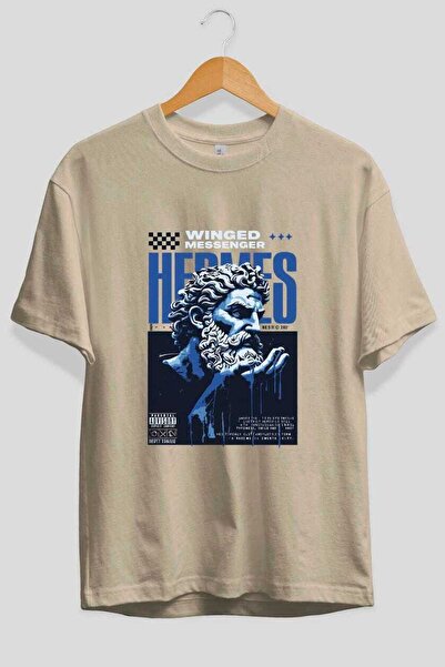 Ankhises Μπλουζάκι Hermes 2 με στάμπα μπροστά, μπεζ, oversize, ανδρικό και γυ...