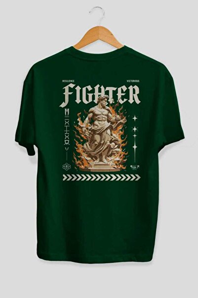 Ankhises Fighter Back Printed Green Oversize T-Shirt Men Women Cotton Crew Ne...