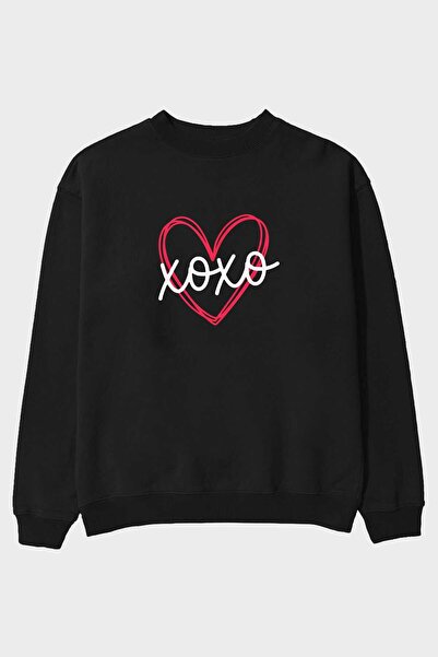 Ankhises xoxo Heart (2) Imprimat pe față, negru, hanorac oversize, bărbați, f...