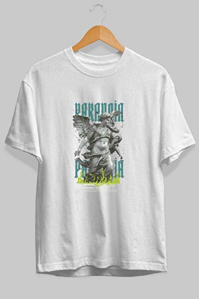 Ankhises Tricou oversize alb cu imprimeu Paranoia pentru bărbați și femei, di...