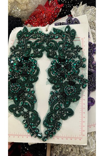 Hayalet kumaş İkili taşlı aplik 25 cm el işlemesi