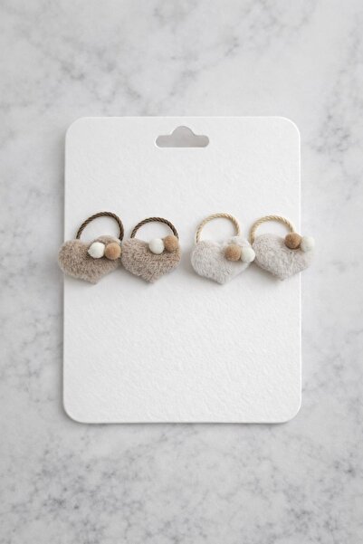 LİNACO Peluş Kalp Çoçuk 4’lü Saç Toka Seti