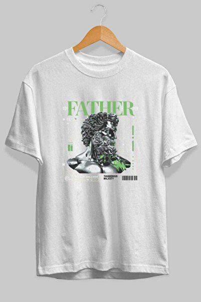 Ankhises Tricou oversize alb cu imprimeu Father Zeus, pentru bărbați și femei...
