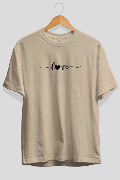 Ankhises Ljubav (2) prednja Štampano Bež Oversize kroj T-shirt Muškarci Žene ...