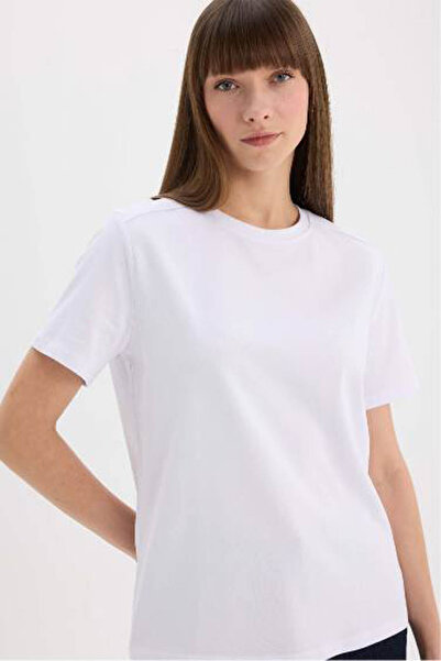 DeFacto Regular Fit Basic Premium White Women's T-Shirt A9428Ax/Wt34