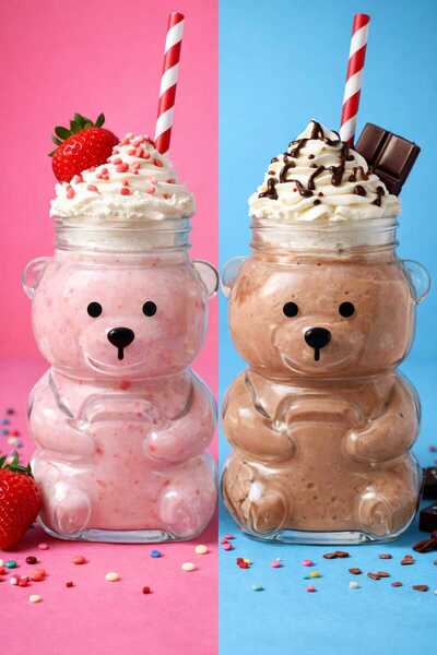 Durina Living Ayıcık Cam Bardak Pipetli Smoothie Milkshake Bardağı Kalın Cam ...