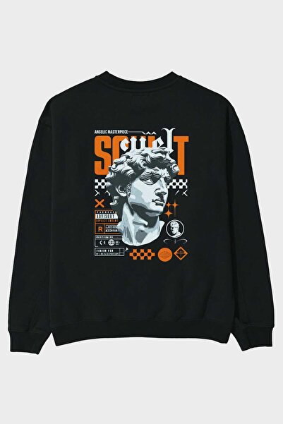 Ankhises Hanorac negru oversize cu imprimeu pe spate Scult, pentru bărbați și...