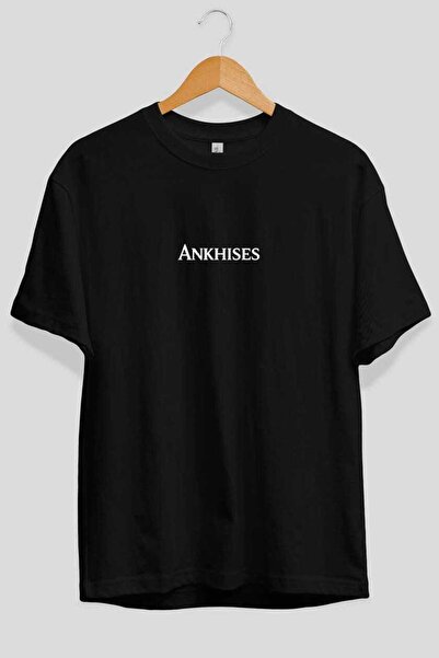Ankhises ön Baskılı Yazılı Siyah Oversize t-shirt Erkek Kadın Pamuk Bisiklet ...