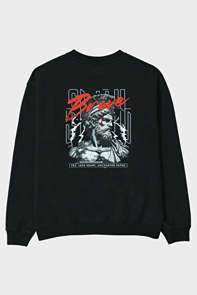 Ankhises Brave Hanorac negru oversize cu imprimeu pe spate Bărbați Femei Unisex