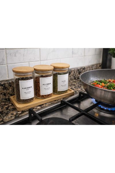 Durina Living 3-Piece Glass Spice Jar Set with Wooden Lid and Stand Spice Jar Organizer