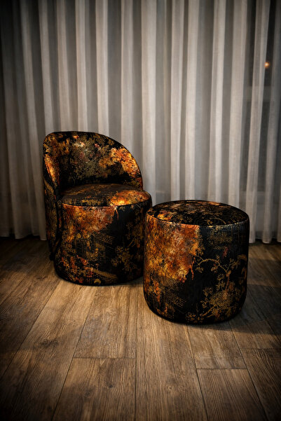 pufunny Mini Berjer ve Puf Set, Çay Seti, Kahve Köşesi Takımı, Premium Set, Puf