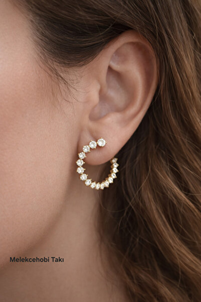 XUPING JEWELRY Melekcehobi Xuping Gold Zircon Stone Half Moon Hoop Earrings -...