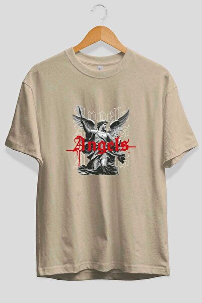 Ankhises تي شيرت Angels مطبوع من الأمام باللون البيج مقاس كبير للرجال والنساء...