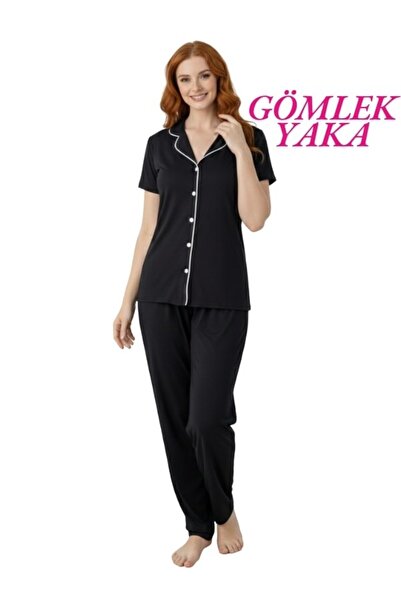 bie's Women's Slim Fit Shirt Collar Front Buttoned Slim Fit Short Sleeve Paja...