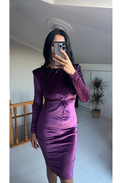 Dber KADİFE VATKALI KALEM ELBİSE