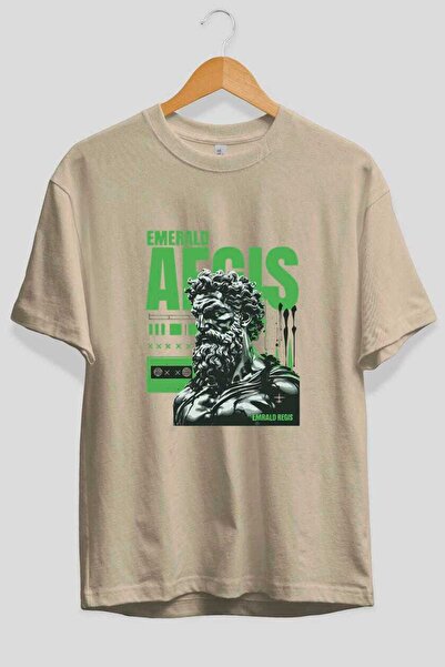 Ankhises تي شيرت Emrald Regis مطبوع من الأمام باللون البيج مقاس كبير للرجال و...