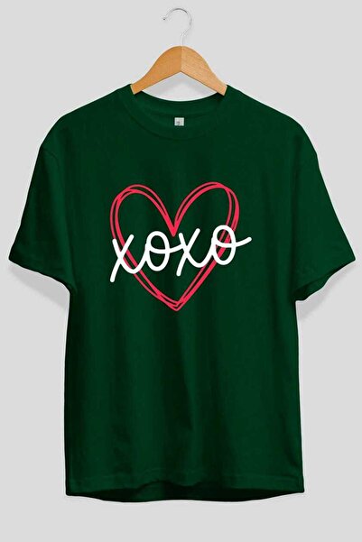 Ankhises Xoxo Heart (2) Front Printed Green Oversize T-Shirt Men Women Cotton...