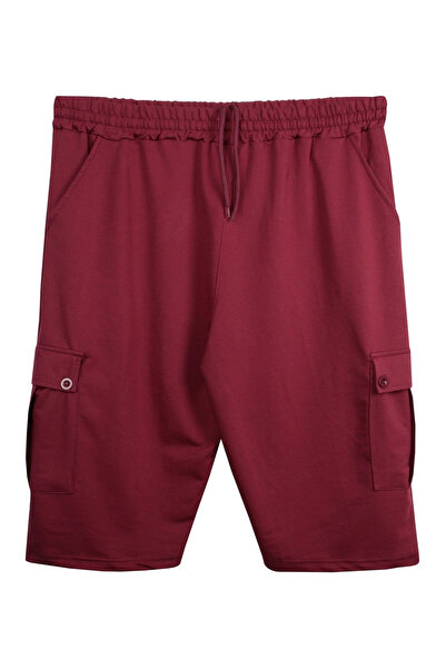 marufshop Men's Plus Size Cargo Pocket Combed Cotton Capri Burgundy