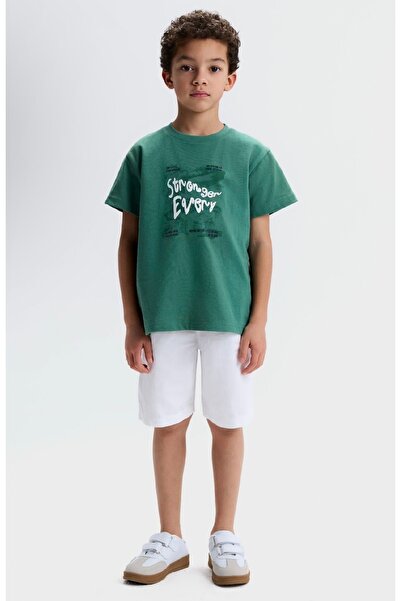 nk kids Limi̇ Boy's Soft Texture Flexible T-Shirt Linen Shorts Set
