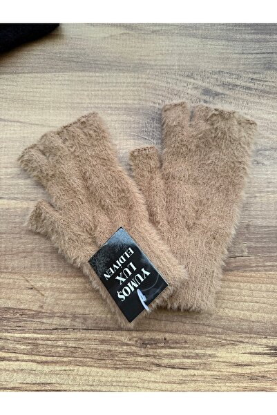 Blotch Camel Bearded Soft Yarn Cut-Finger Gloves - Fingerless Gloves - Gift -...