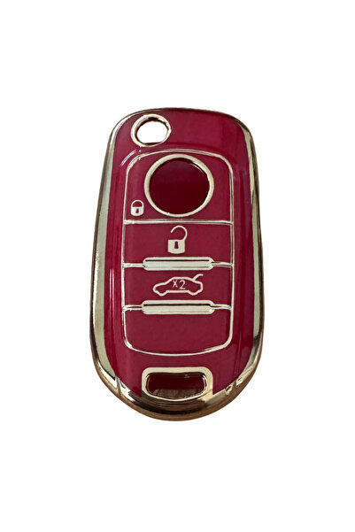 AutoHan Keys غطاء مفتاح متوافق مع Egea، 3 أزرار، لون أحمر-ذهبي، طلاء نانو