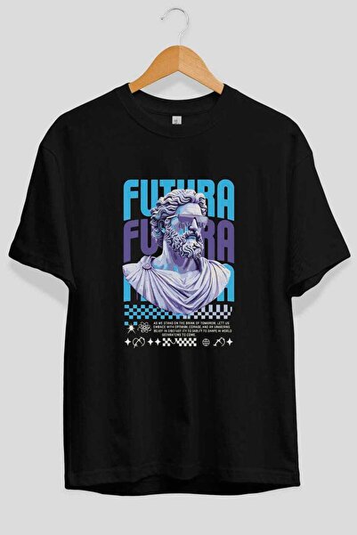 Ankhises Tricou Futura Zeus cu imprimeu frontal, negru, supradimensionat, pen...